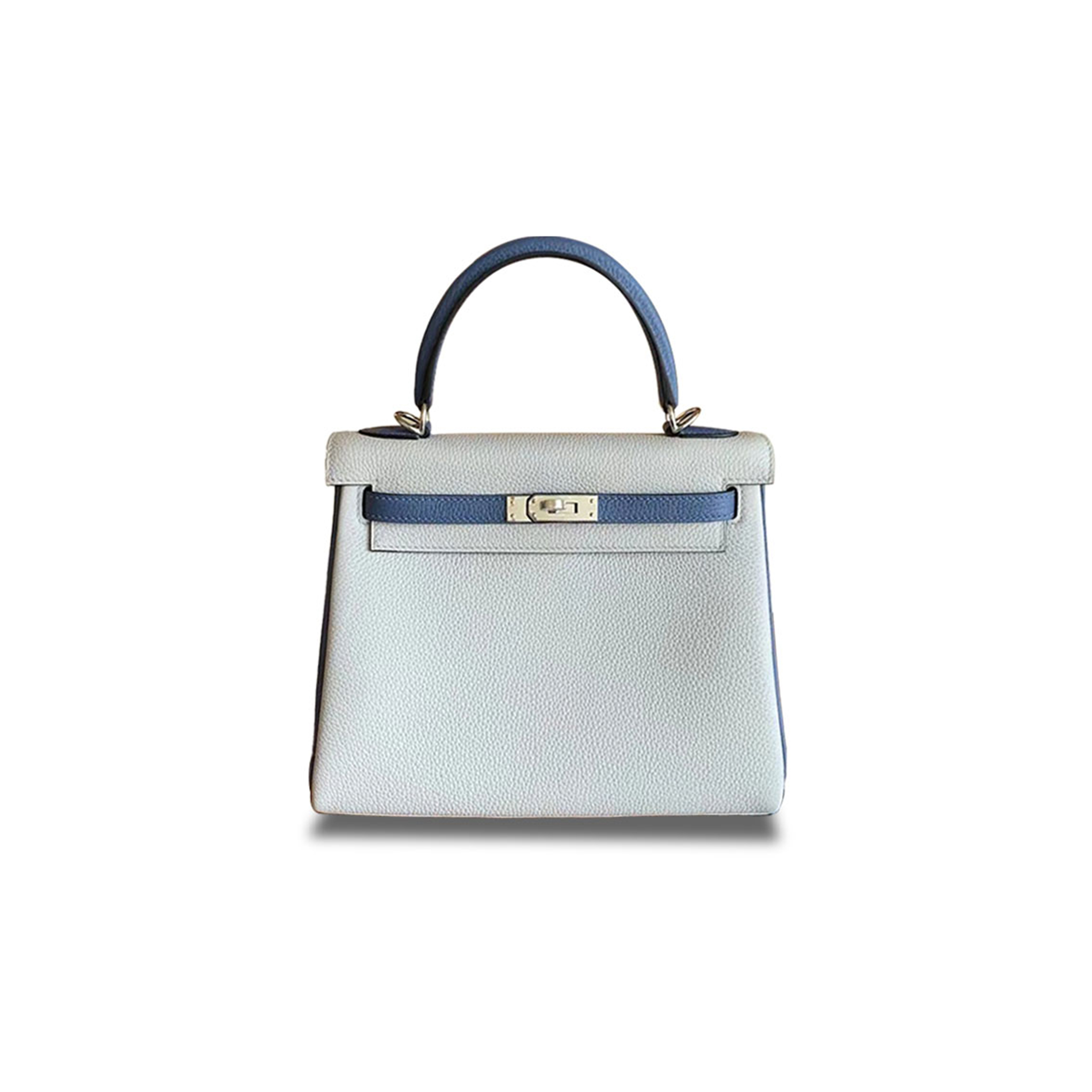 HERMÈS MASTER KELLY 25 TOGO HAZE BLUE AND AGATE BLUE SILVER BUCKLE (25*17*7cm)
